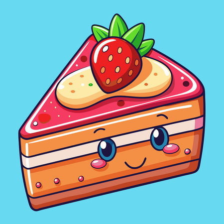 Enchanting Strawberry Cake Slice Floating in a Cartoon Worldのイラスト素材