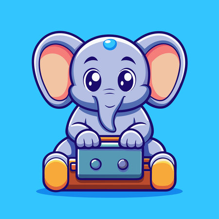 Cartoon Vector Illustration of a Cute Gaming Elephant in Chibi Styleのイラスト素材