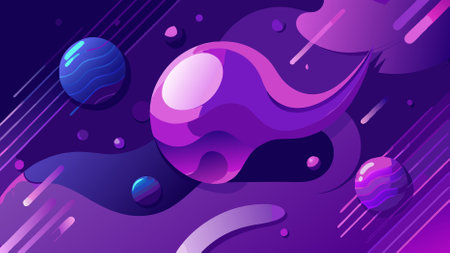 Abstract Purple Geometric Background with Fluid Swirls and Shapesのイラスト素材