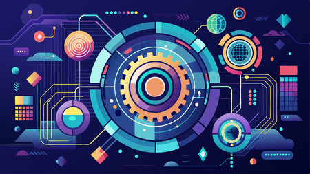 Abstract Technology Background with Geometric Shapes and Vibrant Colorsのイラスト素材