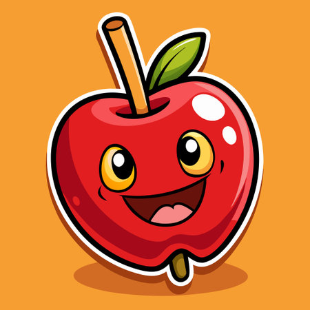 Cute and Sugary Cartoon Candy Apple with a Smiling Faceのイラスト素材