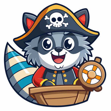 Cheerful Raccoon Embracing Pi in a Cartoon Stickerのイラスト素材