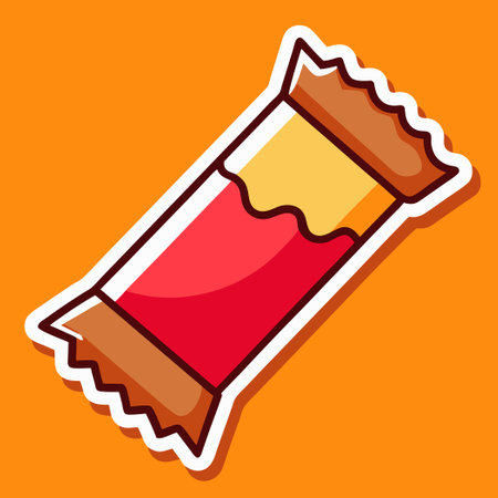 Cartoon Sticker of a Bitten Candy Bar with a Cheeky Expressionのイラスト素材