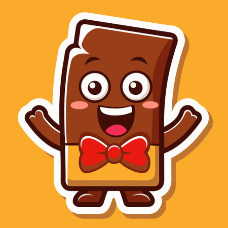 Cute Cartoon Chocolate Bar Adorned with a Bow Tie: A Sweet Treatのイラスト素材