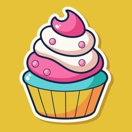 Swirly Icing Delight: A Cartoon Cupcake Sticker for Sweet Occasionsのイラスト素材