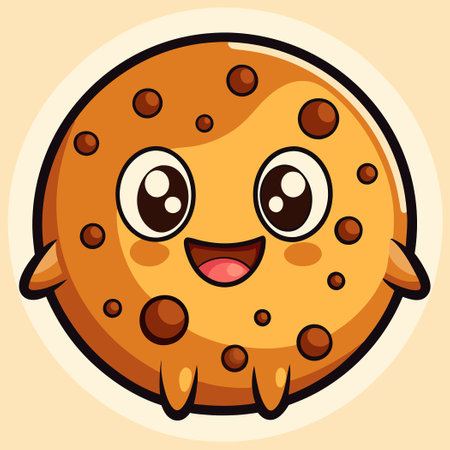 Cartoon Chocolate Chip Cookie with a Bite Mark Sticking Out Its Tongueのイラスト素材
