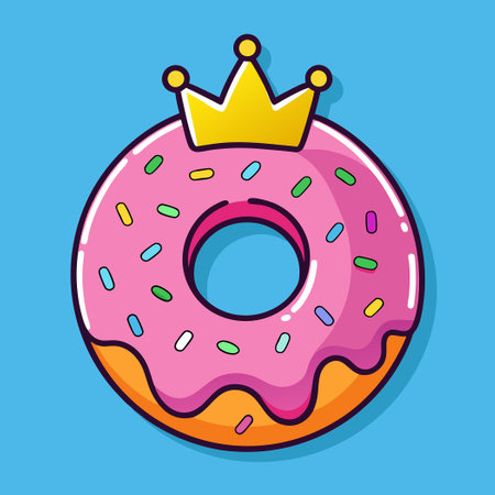 Vibrant Cartoon Donut Decked with Rainbow Sprinklesのイラスト素材