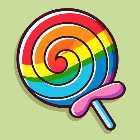 Vibrant Lollipop Cartoon Sticker with Rainbow Swirlsのイラスト素材