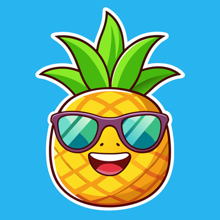 Cheerful Cartoon Pineapple Sticker with a Wide Smileのイラスト素材