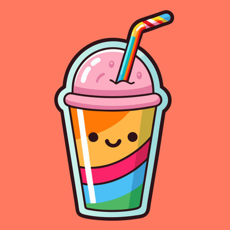 Vibrant Cartoon Smoothie with a Rainbow Strawのイラスト素材