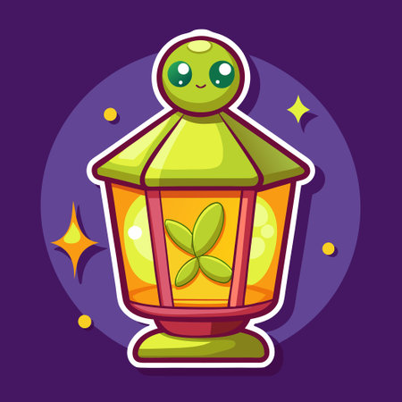 Cartoon Firefly Glowing Brightly Inside an Illuminated Lanternのイラスト素材