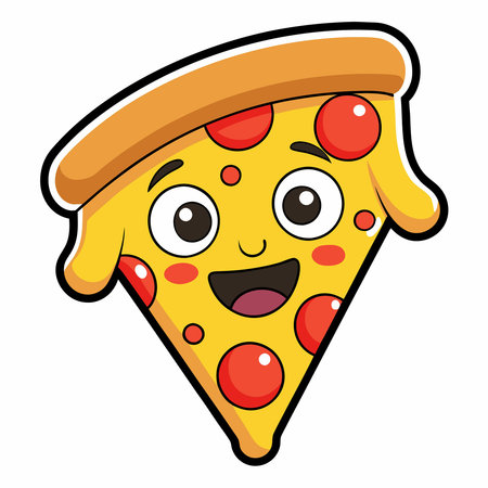 Funny Cartoon Pizza Slice Sticker with Smiling Pepperoniのイラスト素材