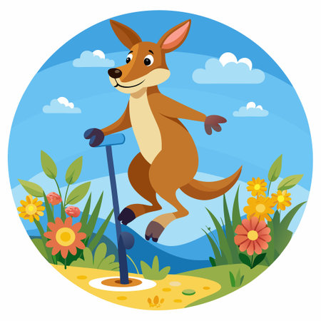 Animated Sticker: Playful Kangaroo Riding a Pog with Joyous Expressionのイラスト素材