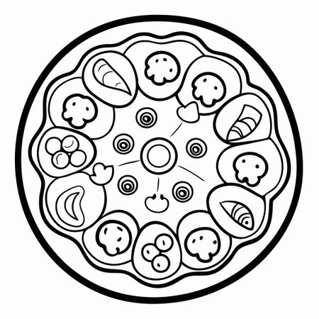 Creative Coloring Page of a Pizza with Delightful Toppingsのイラスト素材