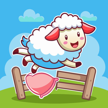 Overjoyed Sheep Bounding Over a Fenceのイラスト素材