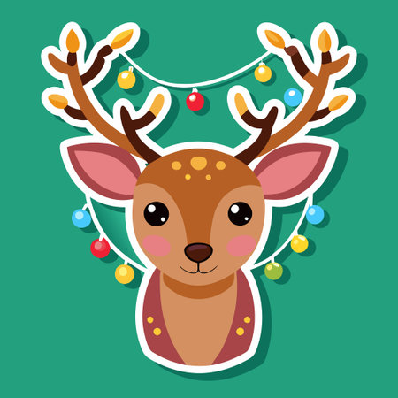 Curious Deer with Antlers Adorned by Decorative Stickerのイラスト素材