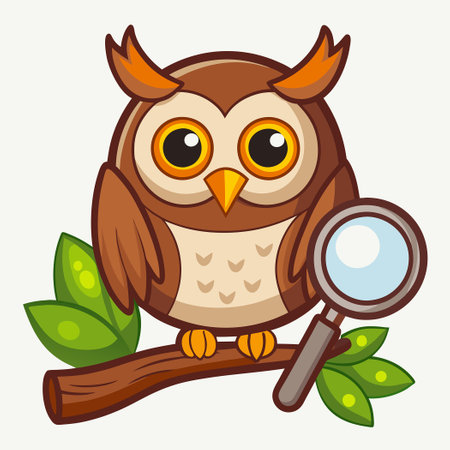 Curious Owl Perched on a Tree Branch in Detailed Sticker Formatのイラスト素材