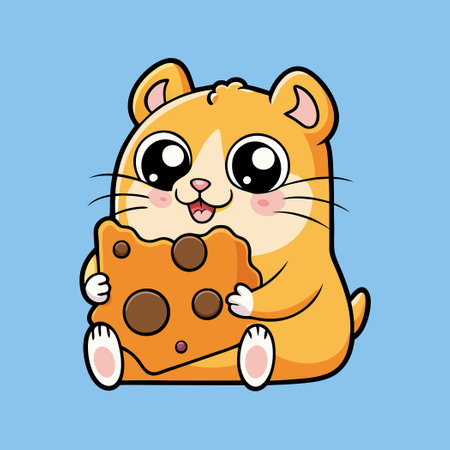 Adorable Hamster Indulging in a Giant Treat with Happy Expressionのイラスト素材