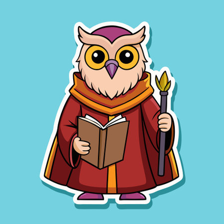 Magical Owl in Wizard's Robe Sticker Perfect for Enchanting Decorのイラスト素材