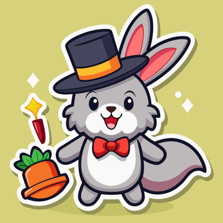 Fluffy Bunny Magician's Hat Sticker for a Whimsical Touchのイラスト素材