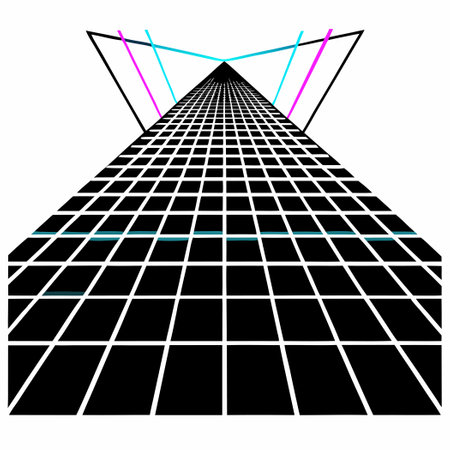 Neon Grid Lines Perspective on Black Space Backgroundのイラスト素材