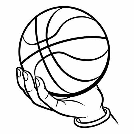 Printable Basketball Drawing Depicting a Hand Gripping the Ballのイラスト素材