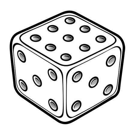 Printable Black and White Coloring Page Depicting a Dice with Rounded Cornersのイラスト素材