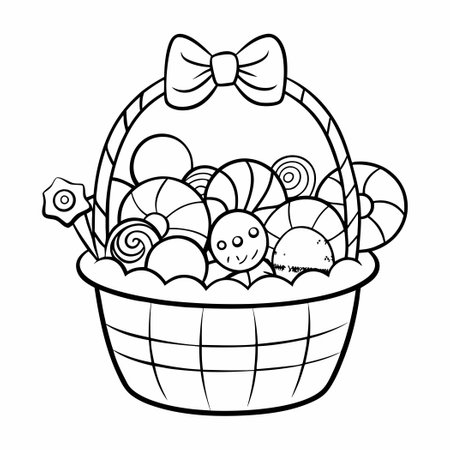 Kids' Coloring Adventure: A Basket Filled with Sweet Candy Treatsのイラスト素材