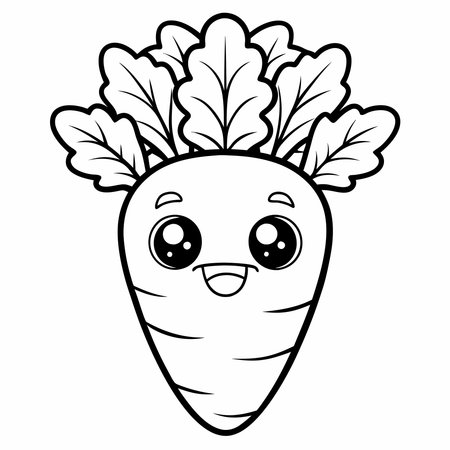 Printable Coloring Page Featuring a Cute Carrot Vegetableのイラスト素材