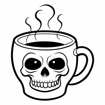 Intricate Skull Mug with Flowers and Vines Coloring Page for Spooky Coffee Breaksのイラスト素材