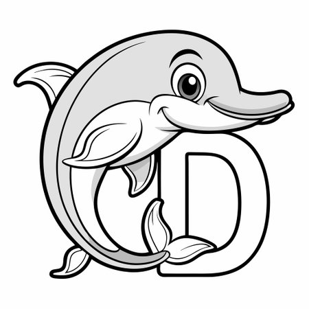 Alphabet Coloring Page Featuring a Cute Dolphin and the Letter Dのイラスト素材