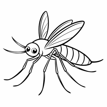 Printable Mosquito Coloring Page for Kids and Adults - Vector Illustrationのイラスト素材