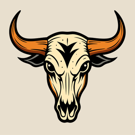 Vintage Western Longhorn Ranch Skull Badge with Rustic Charmのイラスト素材