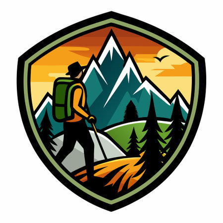 Outdoor Hiking Adventure Logo Vector Template for Hiking Enthusiastsのイラスト素材
