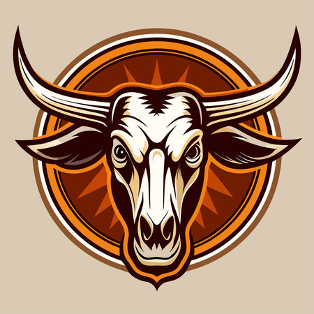 Rustic Western Longhorn Cow Skull Badge on Vintage Backgroundのイラスト素材