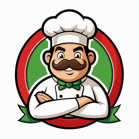 Italian Chef Restaurant Mascot with Traditional Hat Logoのイラスト素材
