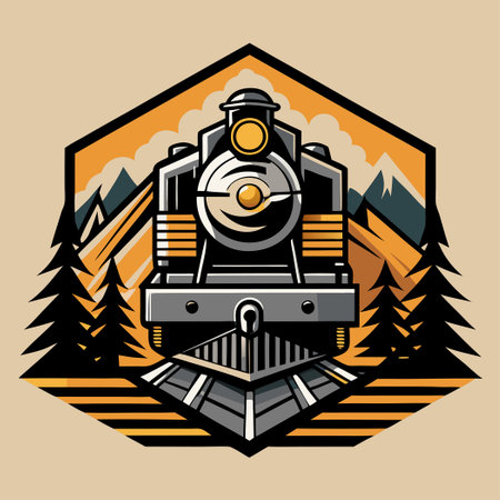 Vector Illustration Depicting a Train Locomotive with a Distinctive Railroad Logoのイラスト素材