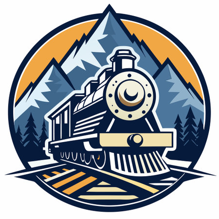 Intricate Logo Design Depicting Trains Traversing Railroad Tracks for Vector Illustrationのイラスト素材