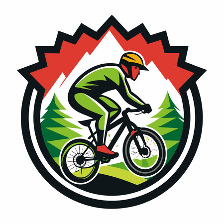 Downhill Mountain Bike Logo Template Featuring an Illustrative Cyclistのイラスト素材