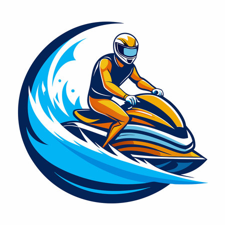 Illustrative Vector Graphic Depicting a Thrilling Jet Ski Water Sports Adventureのイラスト素材