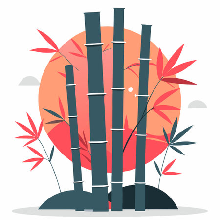Conceptual Illustration of a Majestic Bamboo Tree Forest with Towering Stalksのイラスト素材