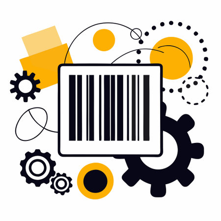 Concept Illustration of a Barcode with Design Elements in Blueのイラスト素材