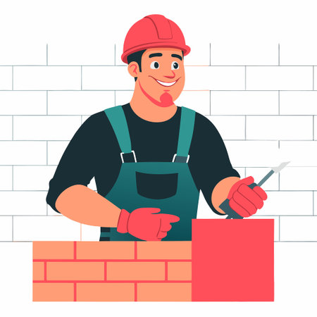 Masterful Bricklayer Adroitly Constructs Wall in Stunning Illustrationのイラスト素材
