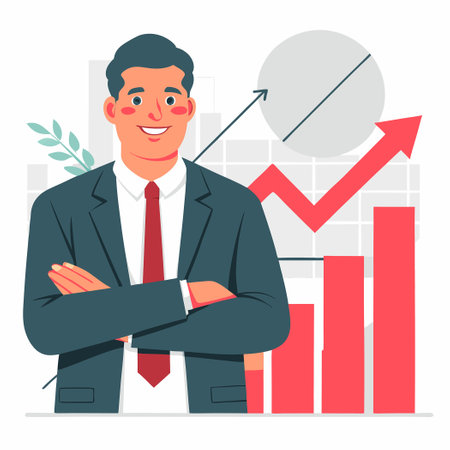 Concept Illustration of Business Growth with Arrows and Graphのイラスト素材