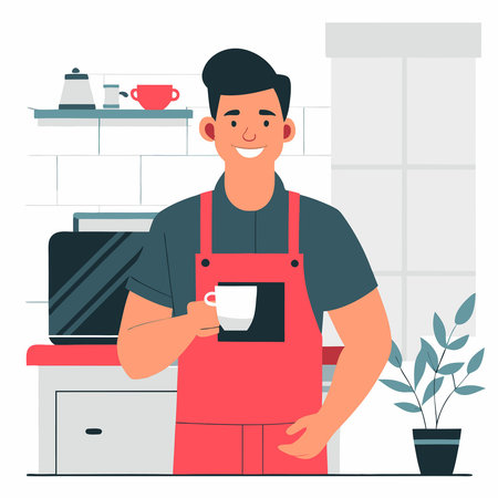 Illustrative Depiction of a Cozy and Inviting Coffee Shop Conceptのイラスト素材