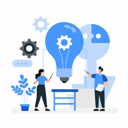 Conceptual Illustration of an Innovative and Creative Idea with Light Bulbのイラスト素材