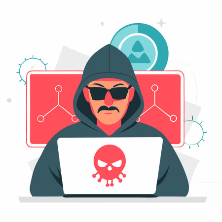 Digital Cyber Attack Concept with Laptops Breaking Code on Networkのイラスト素材