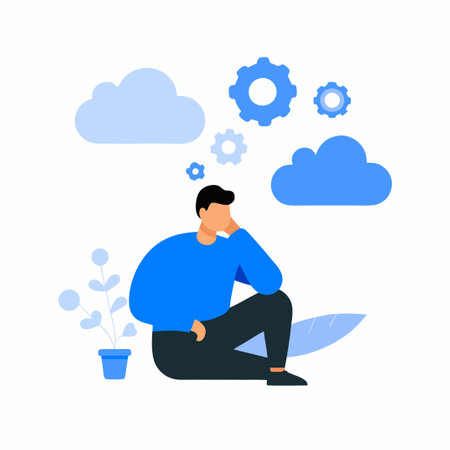 Contemplative Man Exploring Complex Ideas in a Thought Bubbleのイラスト素材