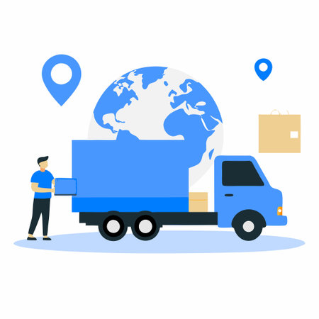 Two Smiling Delivery Persons Riding Tricycles and Carrying Packagesのイラスト素材