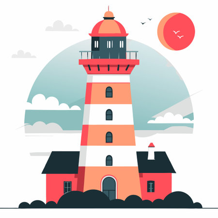 Conceptual Illustration Showcasing a Majestic Lighthouse by the Vast Oceanのイラスト素材